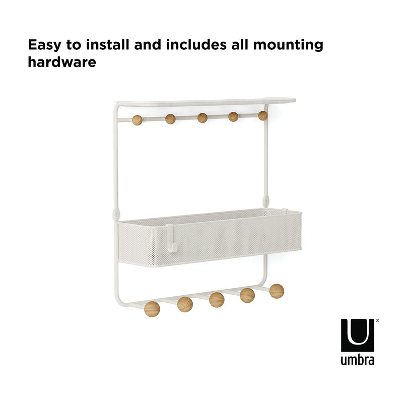 UMBRA - Estique Shelf with Hooks _ White-Natural