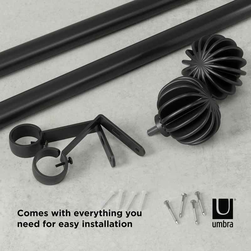UMBRA - Finn Curtain Rod _ Eco-Friendly Matte-Black / 42-120" (107-305 cm) / 1" (2.5 cm)