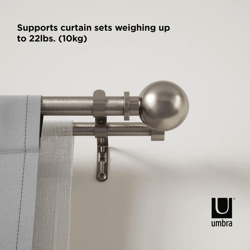 UMBRA - Bolas Double Curtain Rod _ Eco-Friendly Nickel / 72-144" (183-366 cm) / 1" (2.5 cm)