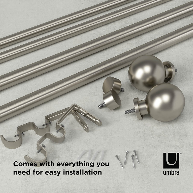UMBRA - Bolas Double Curtain Rod _ Eco-Friendly Nickel / 72-144" (183-366 cm) / 1" (2.5 cm)