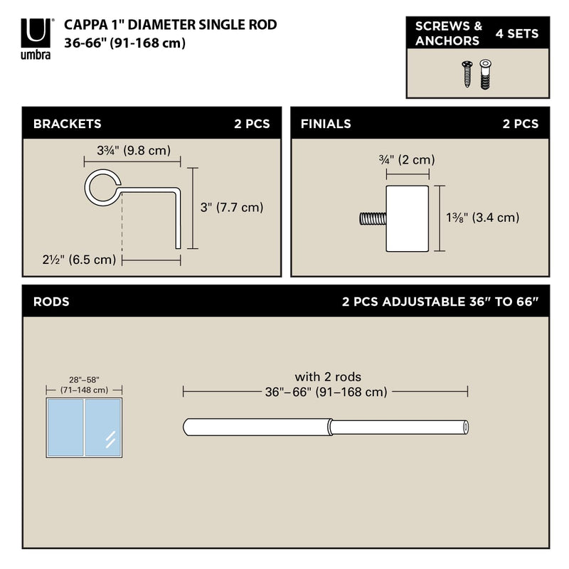 UMBRA - Cappa Curtain Rod _ 36-66" (91-168 cm) / Gold / 1" (2.5 cm)