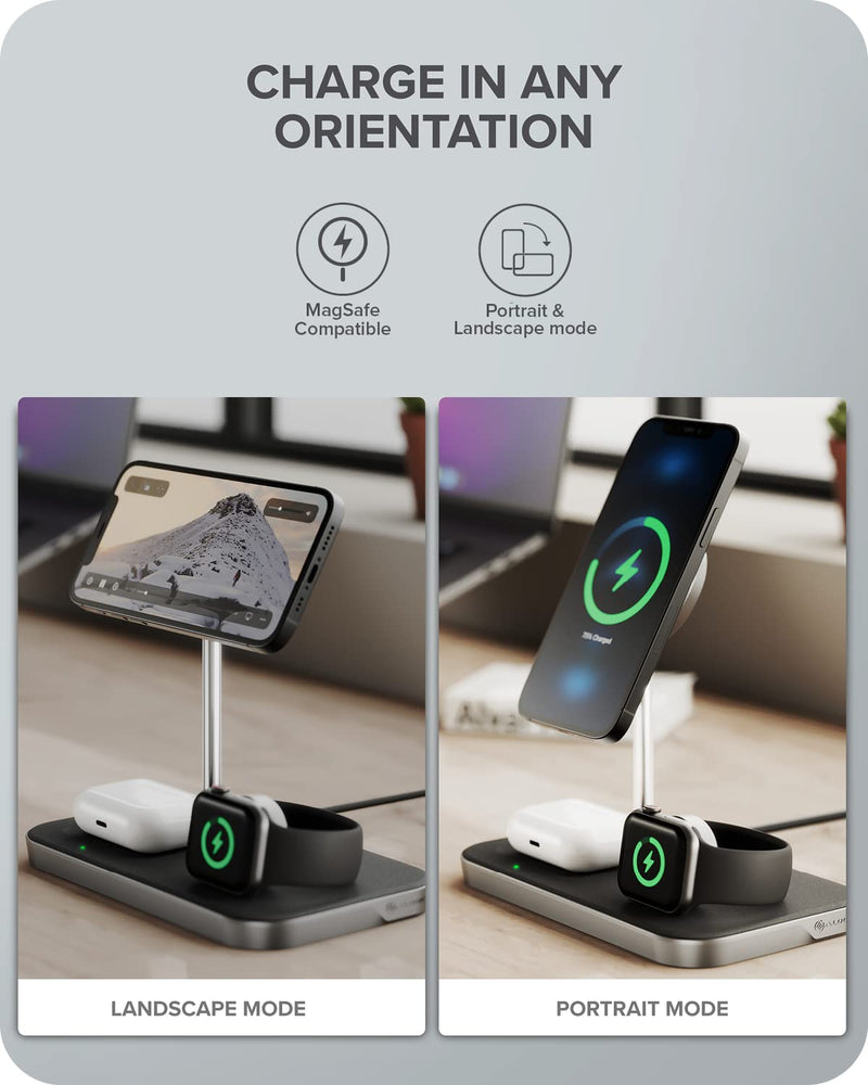 Alogic - Qi 3-in-1 Wireless Charging Stand for iPhone, Watch & AirPods � Black