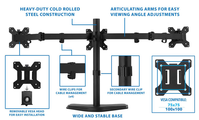 Mount-IT - Triple Monitor Stand up to 27" � Black