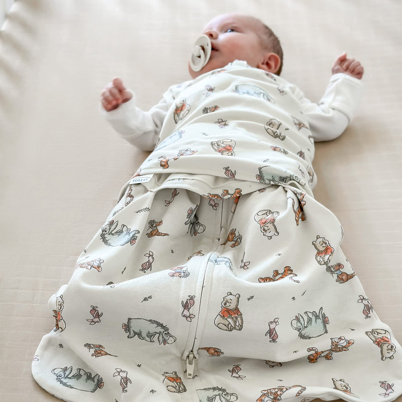 HALO - 100% Cotton Sleepsack Swaddle (1.5 TOG) Disney | Winnie Frolic - Neutral - Small
