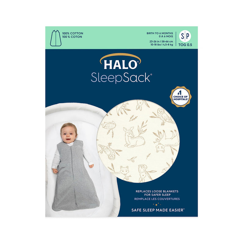 HALO - 100% Cotton Sleepsack Wearable Blanket (0.5 TOG) | Lullaby Forest - Neutral - Medium