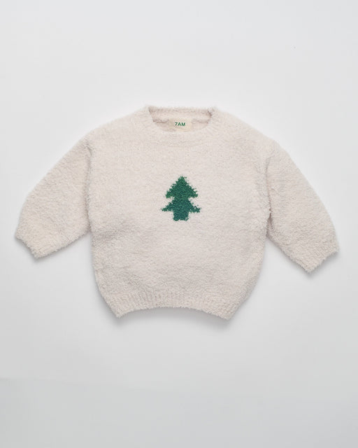 7AM - Christmas Tree Sweater - Ecru, Ivy - 6-9M