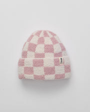 7AM - Checkers Beanie - Ecru, Ash Rose - Kids