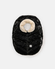 7AM - Car Seat Cocoon - Black Liquid Shine Arctic White Faux Fur - 0-12M