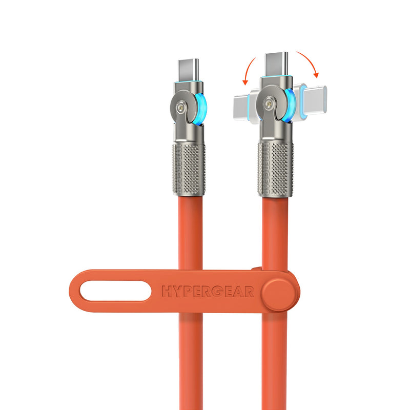 Hypergear - HyperGear Charge & Sync PD USB-C to USB-C Chunky 180 Cable 12ft PD up to 100W Fast Charge 480Mbps High Speed Dual Rotating Connectors and LED - Orange