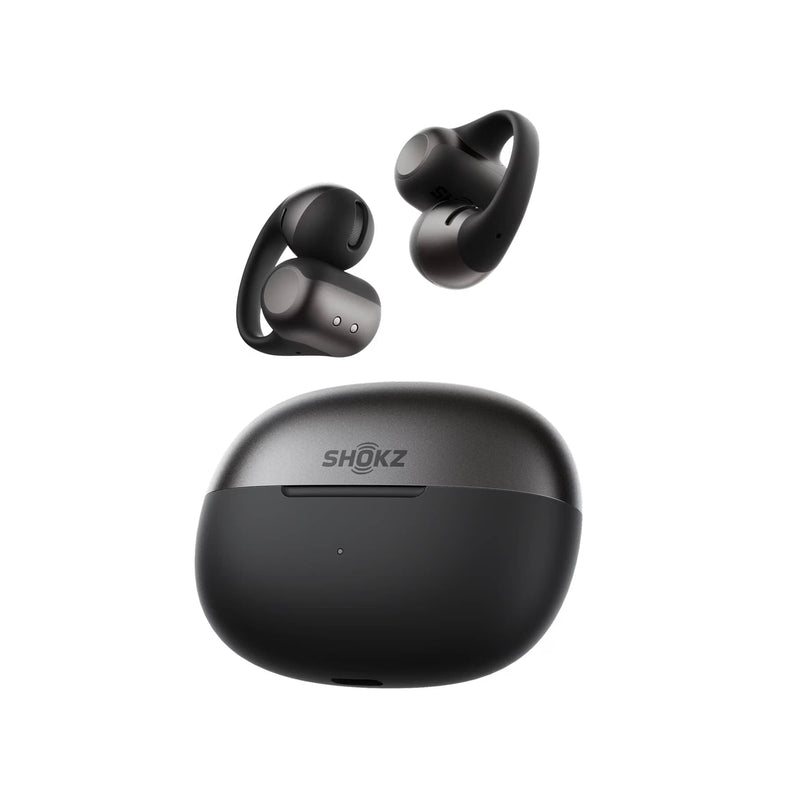 Shokz - Shokz OpenDots 2 BLACK True Wireless Earbuds Clip On Nickel Titanium Ultra Lightweight Premium Dolby Audio Triple Mic - IP57 Water Resistant - Wireless Charge Case 40hr Playtime