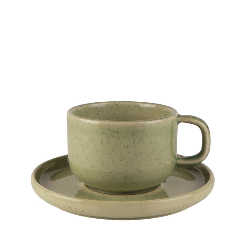 Mesa Ceramics - Mesa Ceramics Uno Speckle Green Stoneware Tea Cup and Saucer 220ml