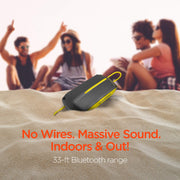 Hypergear - Speaker Bluetooth 10W Waterproof IPX4 Hands Free Music + Calls - Hang Cord Great For Shower - On The Water Camping 4HR Battery Life - Yellow