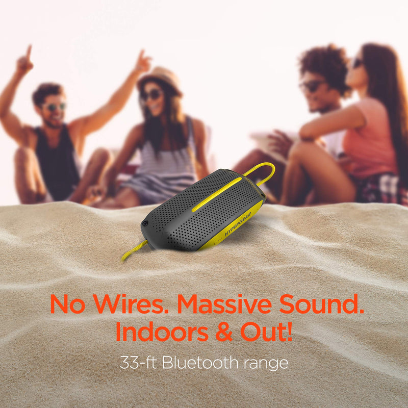 Hypergear - Speaker Bluetooth 10W Waterproof IPX4 Hands Free Music + Calls - Hang Cord Great For Shower - On The Water Camping 4HR Battery Life - Yellow