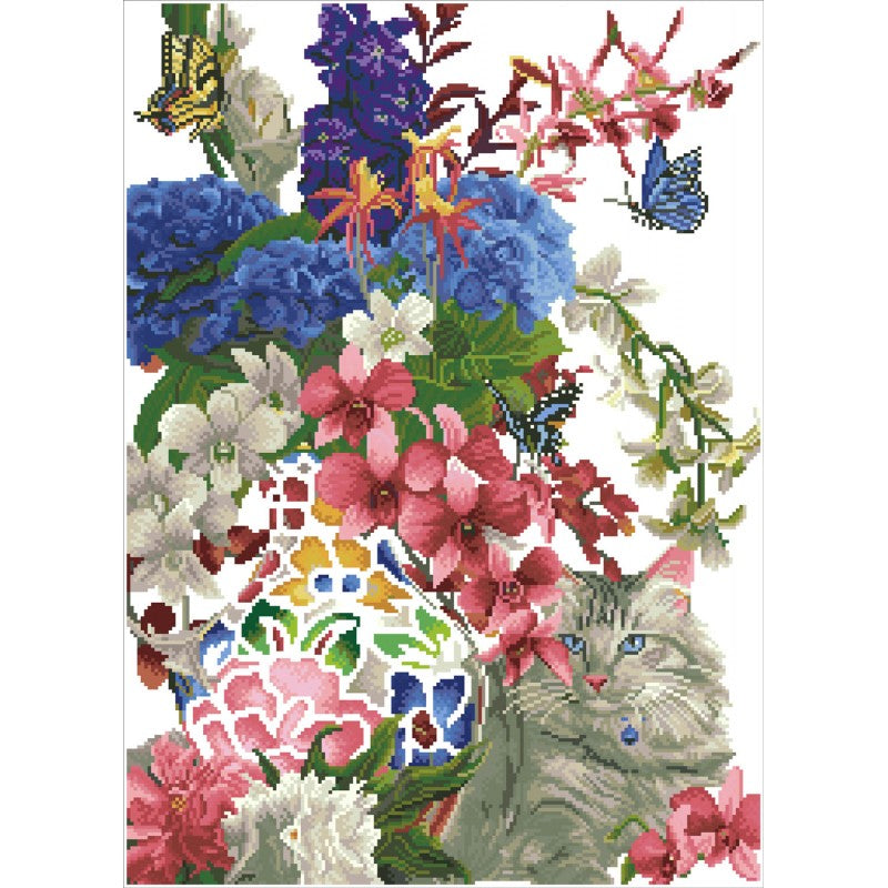 DIAMOND DOTZ - Gilded Cat & Flowers - Limolin 