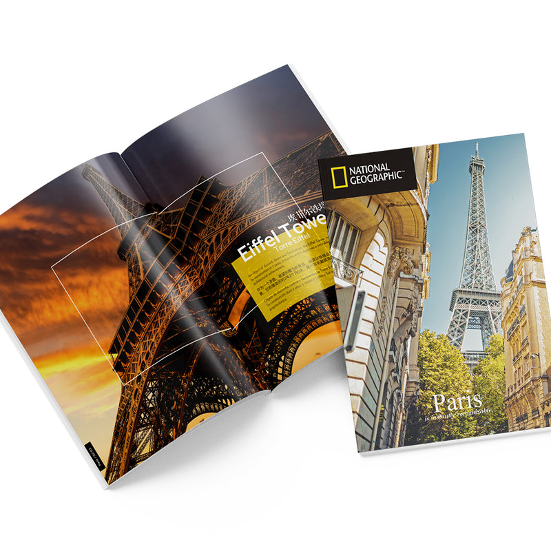 National Geographic - Eiffel Tower 3D Puzzle — reference booklet and landmark photo details.