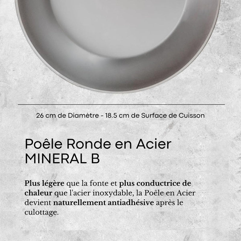 Debuyer - Mineral B Element, Steel, Frypan 26cm, Round - Limolin 