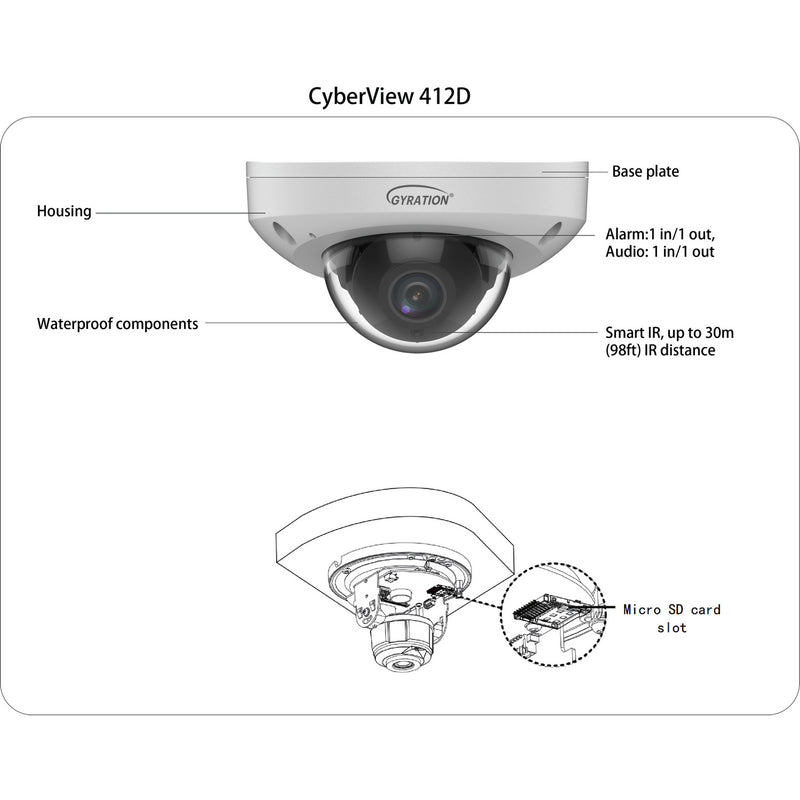 Gyration - Outdoor Network Camera CYBERVIEW 412D 4MP Intelligent Fixed Dome Wedge