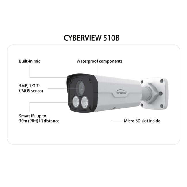 Gyration - Outdoor Network Camera CYBERVIEW 510B 5MP Intelligent Night View Color Fixed Bullet