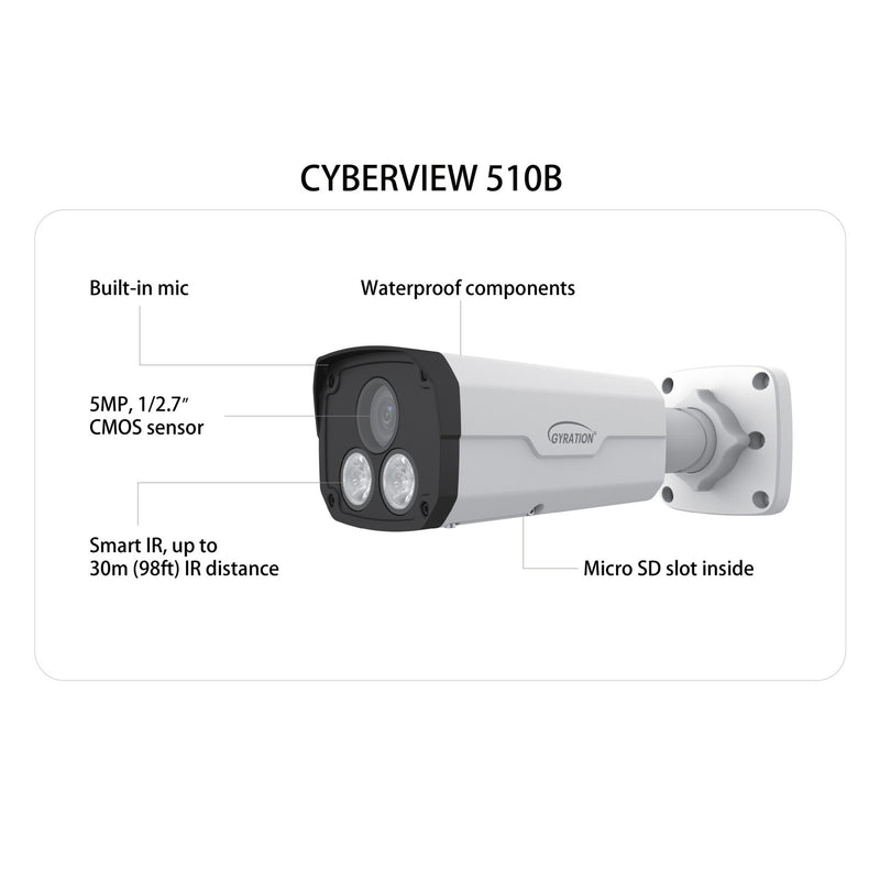 Gyration - Outdoor Network Camera CYBERVIEW 510B 5MP Intelligent Night View Color Fixed Bullet