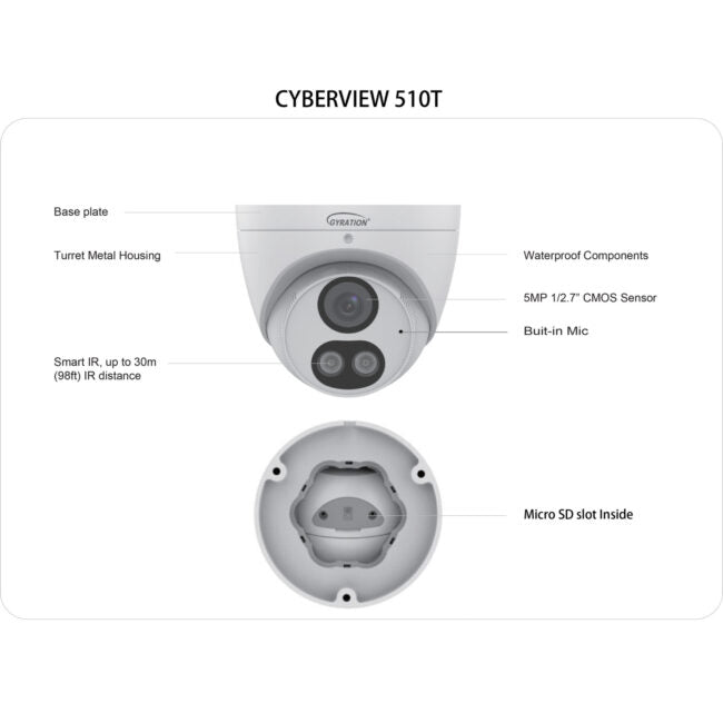 Gyration - Outdoor Network Camera CYBERVIEW 510T 5MP Intelligent Night View Fixed Turret