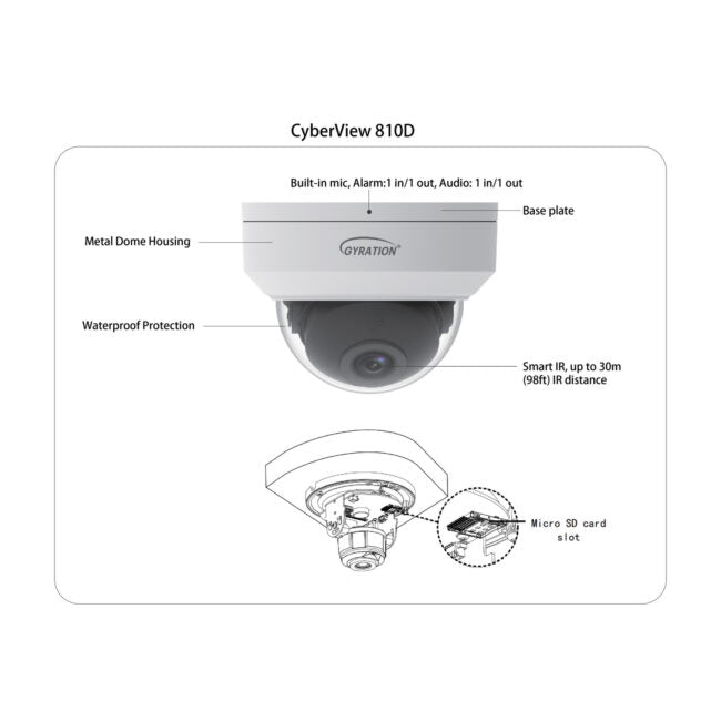 Gyration - Outdoor Network Camera CYBERVIEW 810D 8MP Intelligent Fixed Deterrence Dome