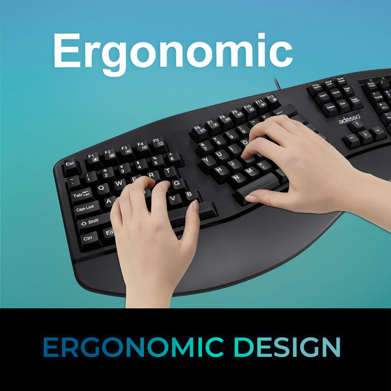 Adesso - Multi OS 2X Large Print Illuminated Ergonomic Mechanical Keyboard (USB/Brown switch)