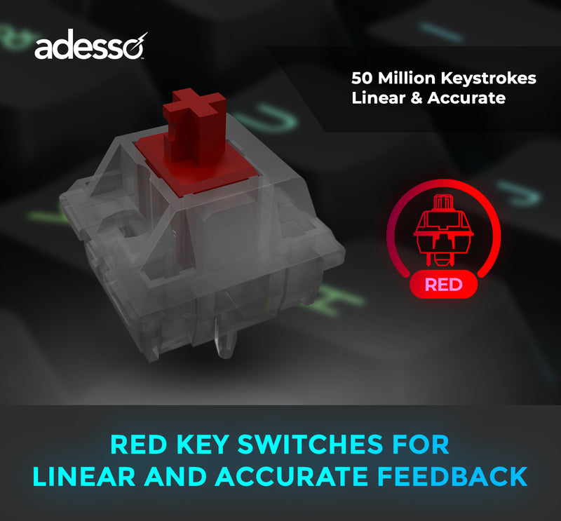 Adesso - Wired/Wireless/Bluetooth Multi-OS Illuminated Mechanical QMK VIA Compact Keyboard With CoPilot Ai Hotkey (Red Switch)