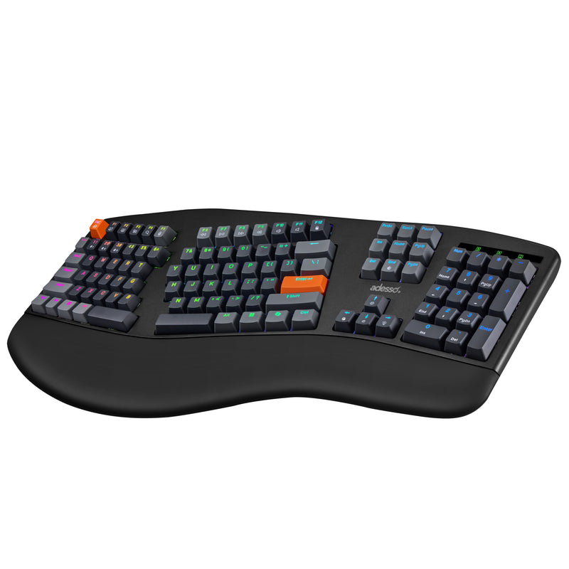Adesso - Wireless/Bluetooth/USB Multi OS 2X Large Print Illuminated Ergonomic Mechanical Keyboard (Red switch)