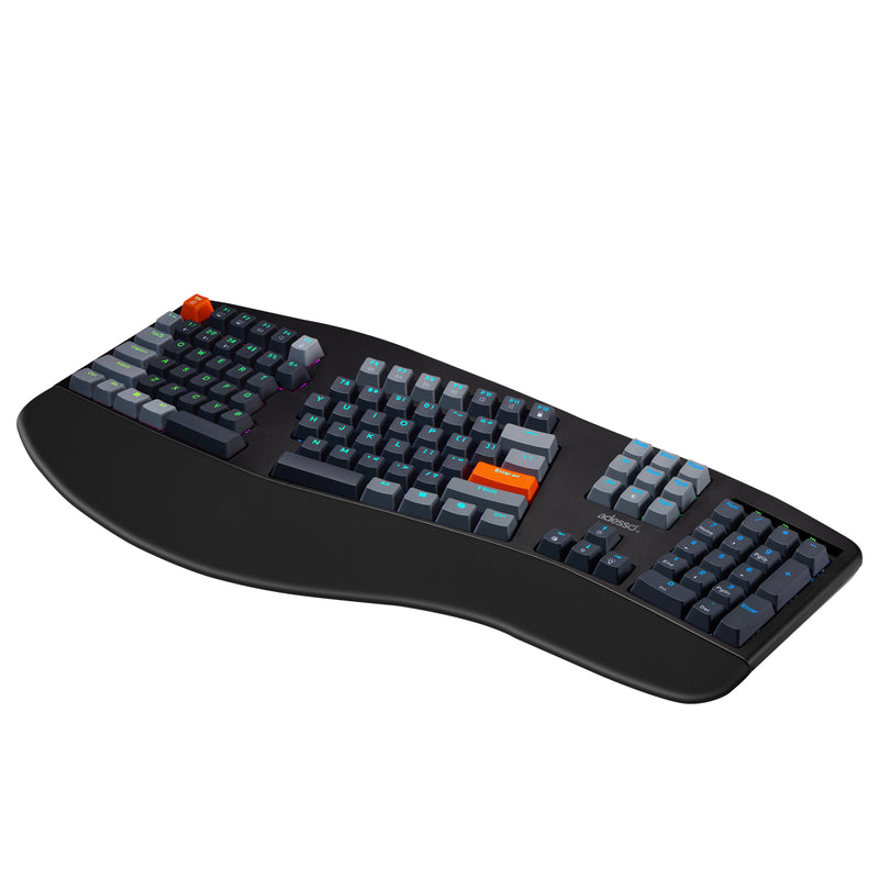Adesso - Wireless/Bluetooth/USB Multi OS 2X Large Print Illuminated Ergonomic Mechanical Keyboard (Red switch)