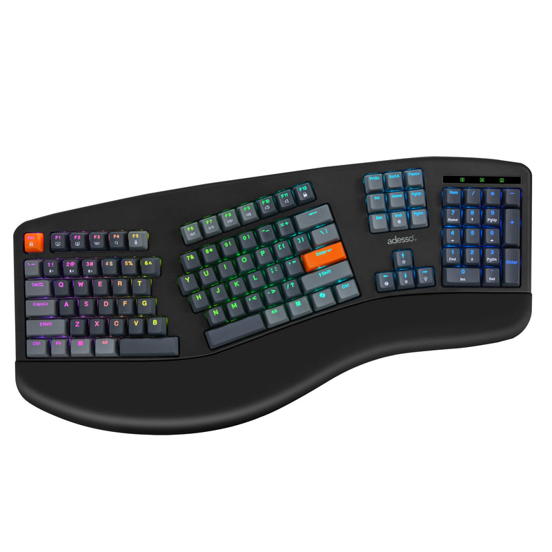 Adesso - Wireless/Bluetooth/USB Multi OS 2X Large Print Illuminated Ergonomic Mechanical Keyboard (Red switch)