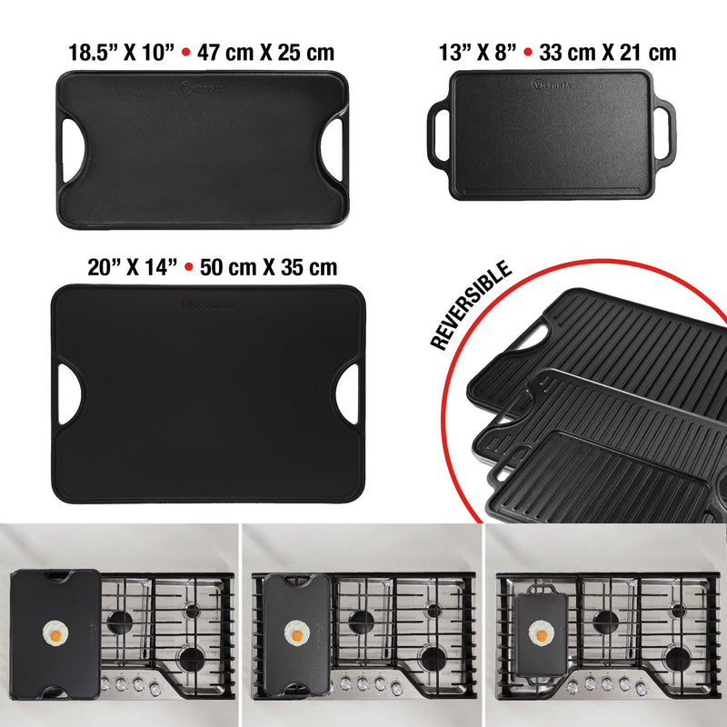 Victoria - Reversible Cast Iron Griddle - 47 x 25 cm