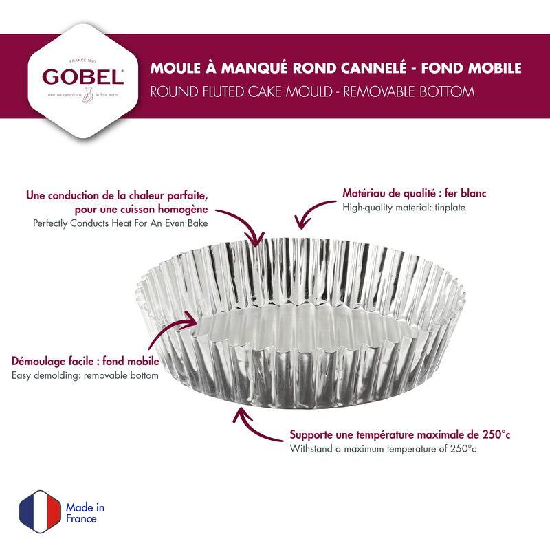 Gobel - Quiche Mold LB w/Narrow Ribs 25x5cm/10x2" Tin - Limolin 