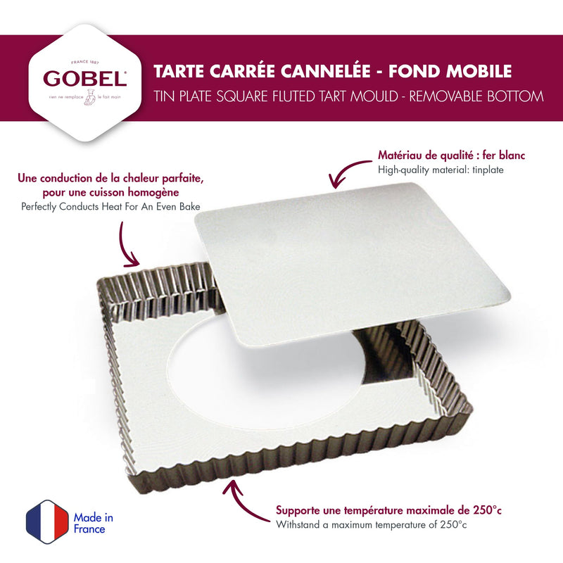 Gobel - Tart Mold LB Fluted Square 23x2.5cm/9x9x1" Tin - Limolin 