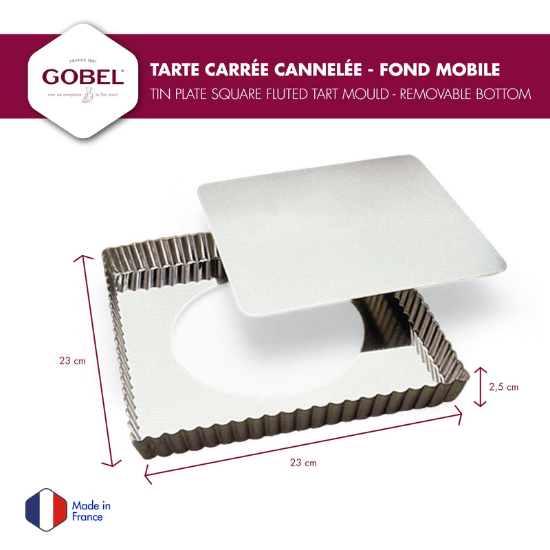 Gobel - Tart Mold LB Fluted Square 23x2.5cm/9x9x1" Tin - Limolin 