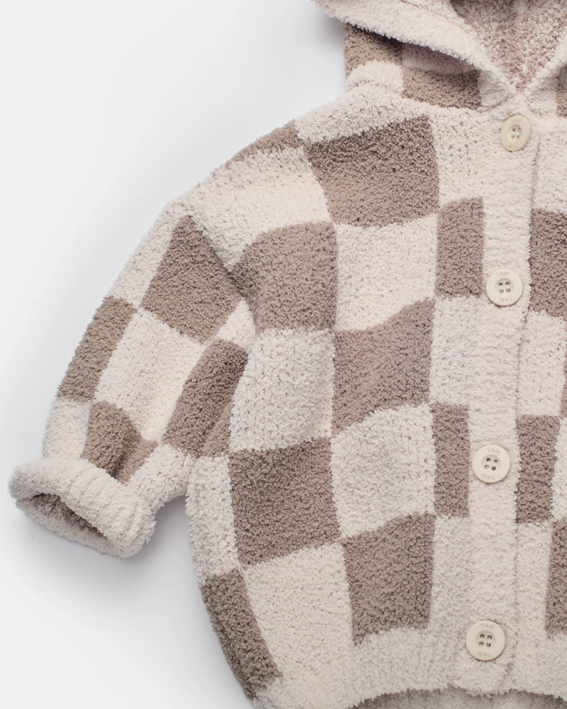 Hooded Cardigan - Checkers Fuzzy