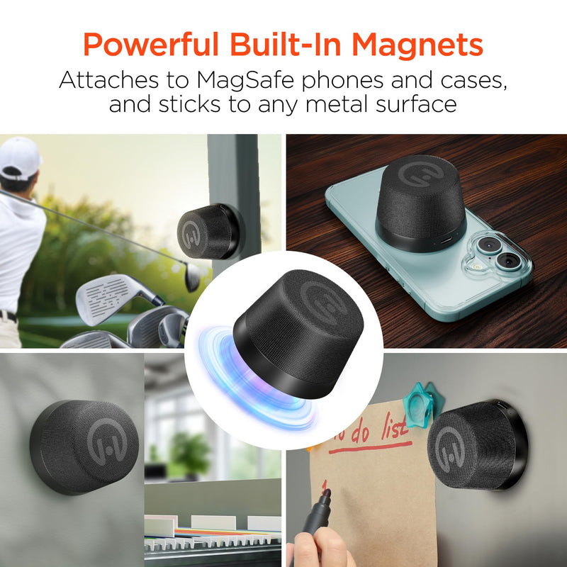 HyperGear - Hypergear Speaker Bluetooth 5W Pocket Popper Mini Attaches To Magsafe Phones Ipx6 Waterproof And Kickstand Built In Mic 8Hr Play Time - Black - Limolin 