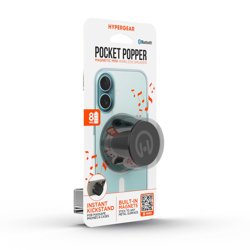 HyperGear - Hypergear Speaker Bluetooth 5W Pocket Popper Mini Attaches To Magsafe Phones Ipx6 Waterproof And Kickstand Built In Mic 8Hr Play Time - Black - Limolin 