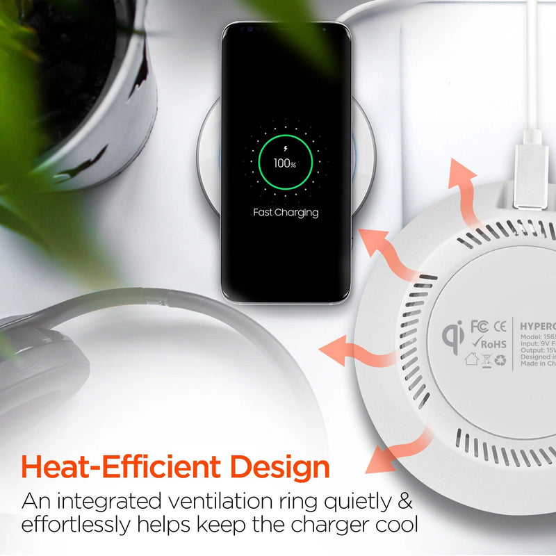 HyperGear - Qi Wireless Charging Pad 15W Fast Charge Includes Charging Cable And Wall Charger - White - Limolin 