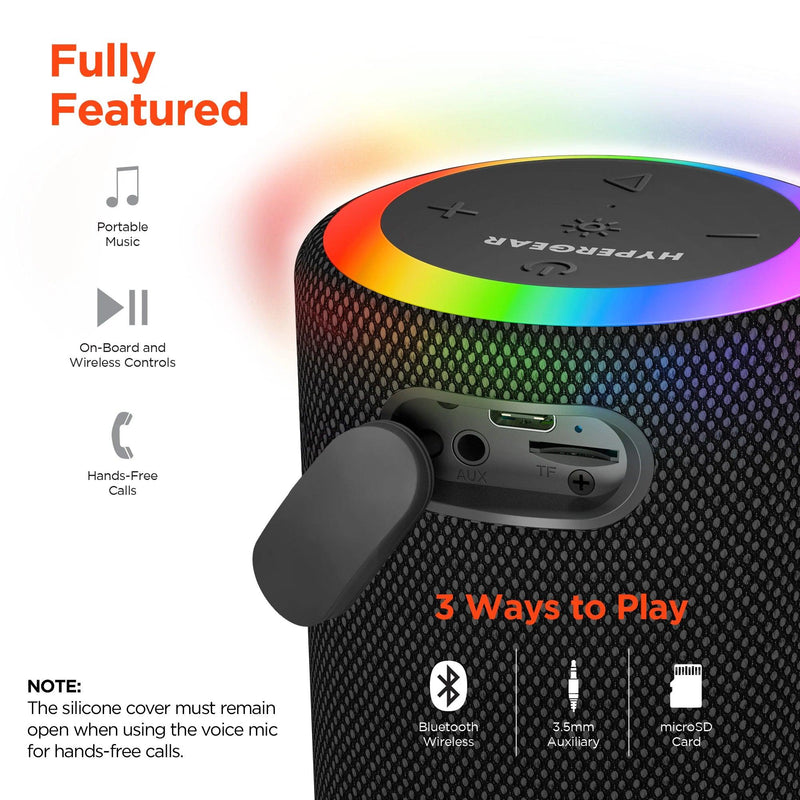 HyperGear - Speaker Bluetooth Halo 14W Led Light Ring 6 Modes Ipx6 - Bt / Microsd / Aux Inputs - Black - Limolin 