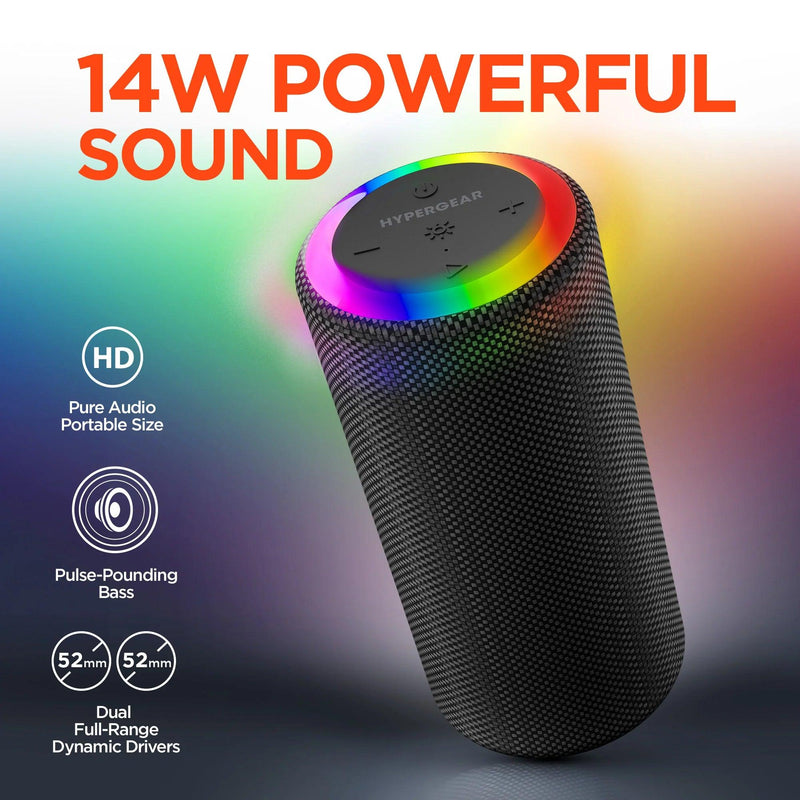 HyperGear - Speaker Bluetooth Halo 14W Led Light Ring 6 Modes Ipx6 - Bt / Microsd / Aux Inputs - Black - Limolin 