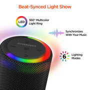 HyperGear - Speaker Bluetooth Halo 14W Led Light Ring 6 Modes Ipx6 - Bt / Microsd / Aux Inputs - Black - Limolin 