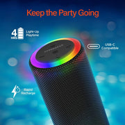 HyperGear - Speaker Bluetooth Halo 14W Led Light Ring 6 Modes Ipx6 - Bt / Microsd / Aux Inputs - Black - Limolin 