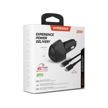 HyperGear - Speedboost 25W Usb-C Pd + 12W Usb Fast Car Charger With Pps | Includes 4Ft Usb-C Cable | Black - Limolin 
