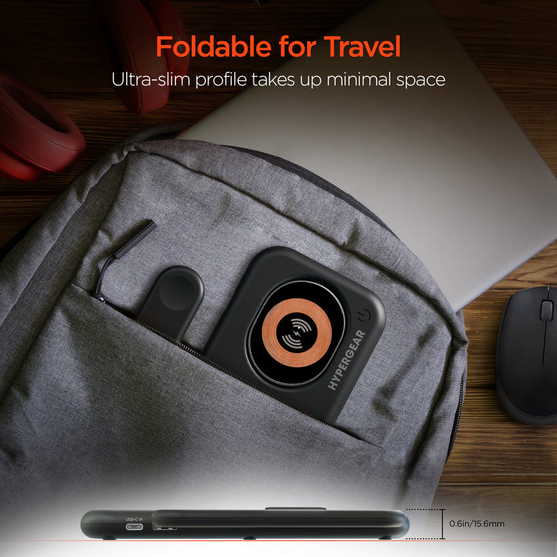 HyperGear - Wireless Charging Stand 4 In 1 Powerfold X-Ray 15W Fast Charge Phone Airpods & Watch & 1 Usb-A Port - Black - Limolin 