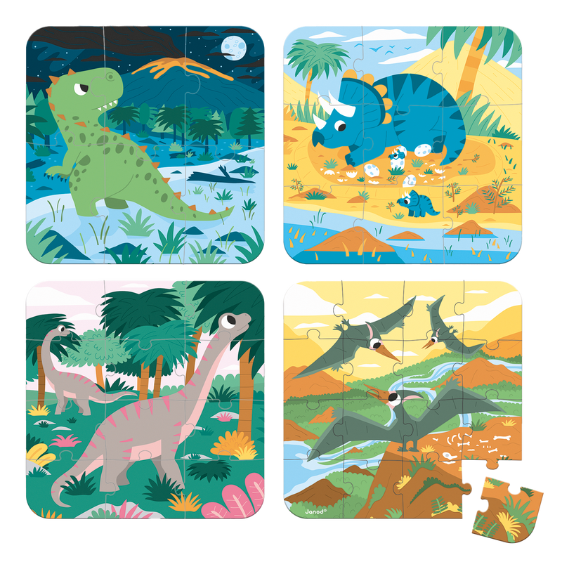 4 IN 1 PROGRESSIVE PUZZLES - DINOSAURS