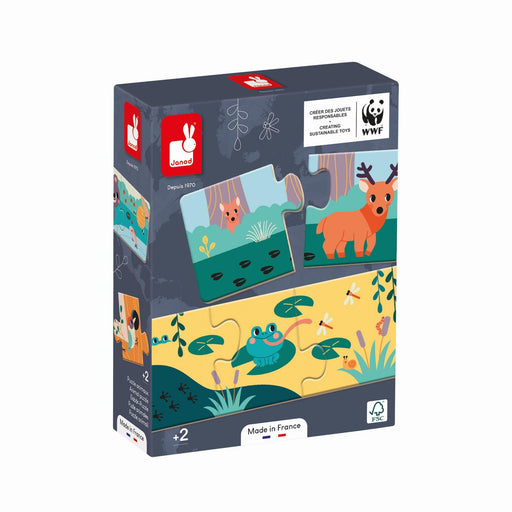 Janod - Pz3: Set 10 Puzzles of 3 Pcs - Animal Footprints - Limolin 