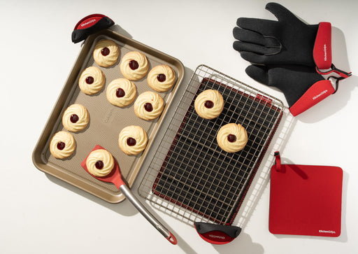 Kitchen Grips - Glove 5-Finger Large 28cm/11" Cherry/Blk FLXaPrene 2pc Set - Limolin 