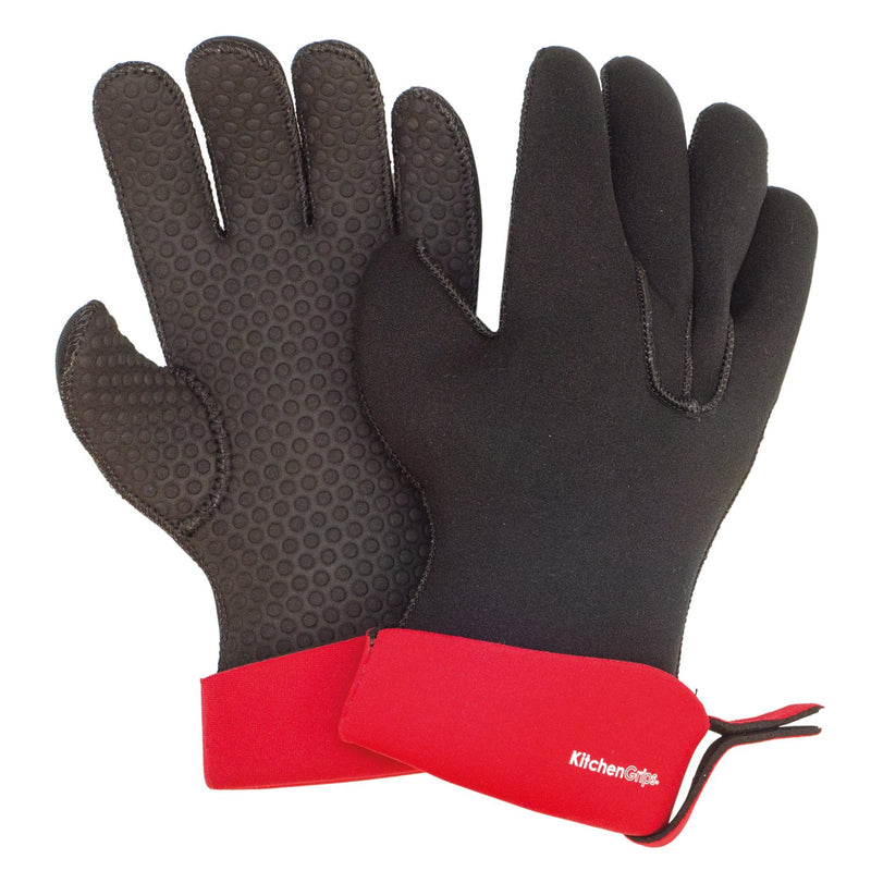 Kitchen Grips - Glove 5-Finger Large 28cm/11" Cherry/Blk FLXaPrene 2pc Set - Limolin 
