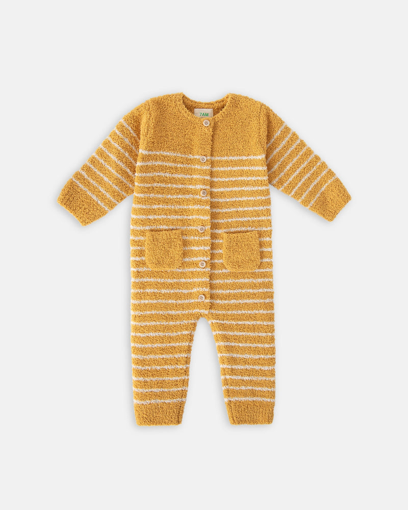7AM - Long Sleeve Striped Jumpsuit - Fuzzy