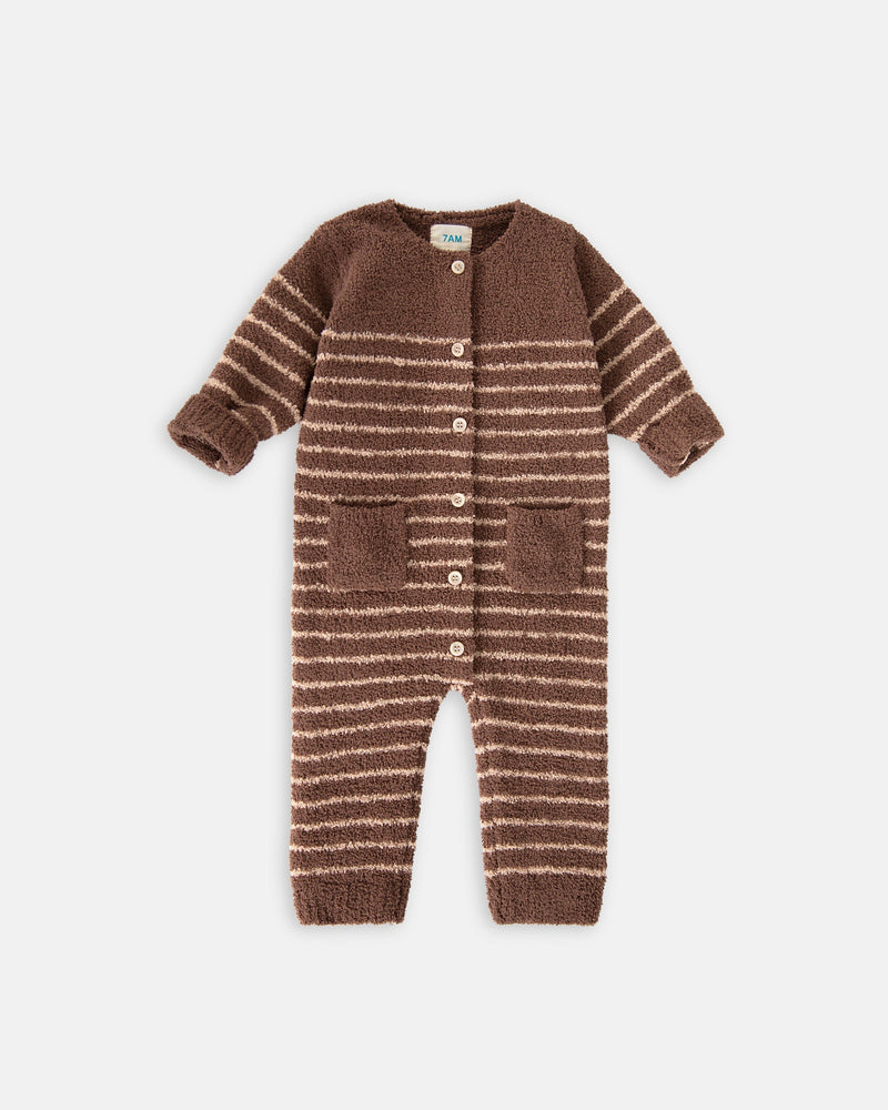 7AM Enfant - Long Sleeve Striped Jumpsuit - Fuzzy